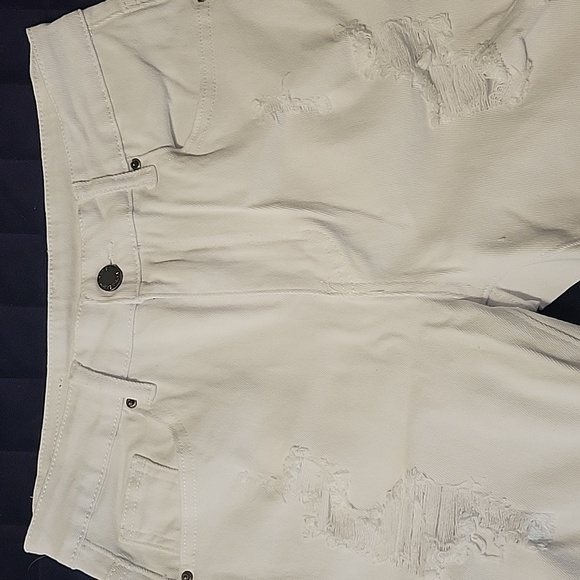 White Distressed Bermuda Denim Shorts - Picture 14 of 16